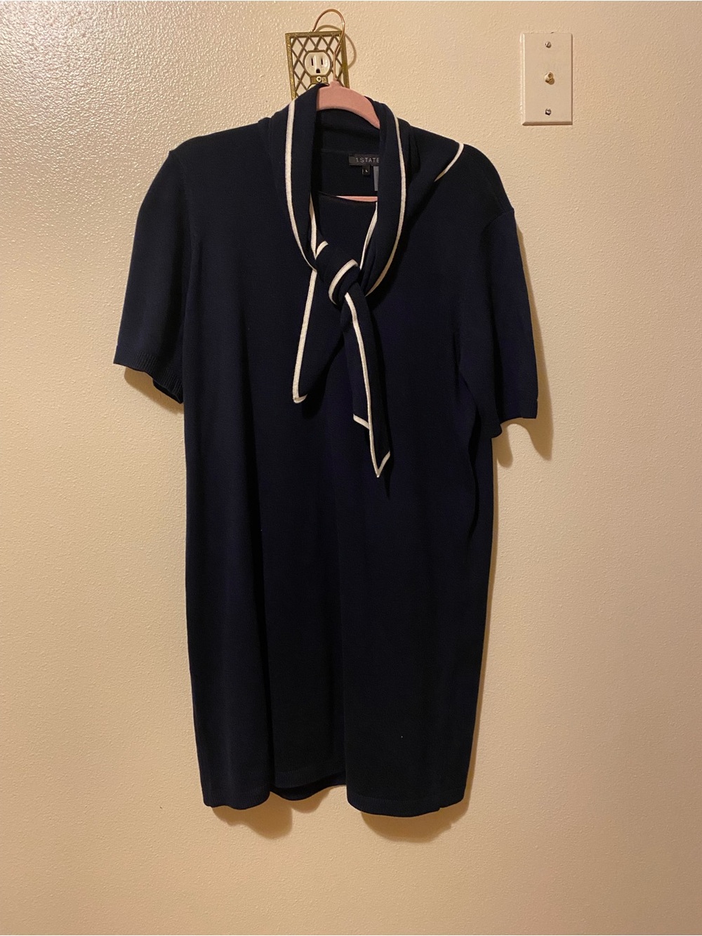1.STATE Navy Knit Top with Pink Trim